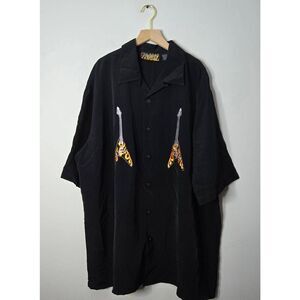 Dragonfly Shirt Men's Button Down Size XXL Black Guitar Flames Hard Rock